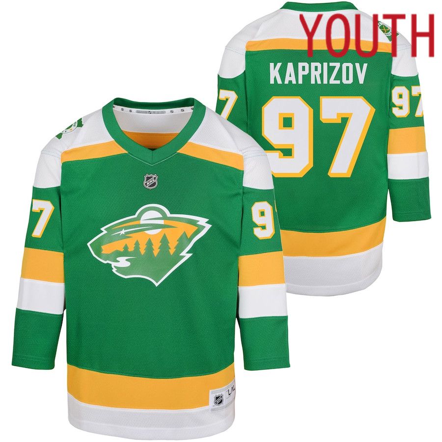 Youth Minnesota Wild #97 Kirill Kaprizov Green 2023-24 Alternate Replica Player NHL Jerseys